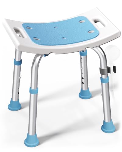 HOMLAND Light Blue Adjustable Shower Chair 400LB Capacity for Small Bathrooms