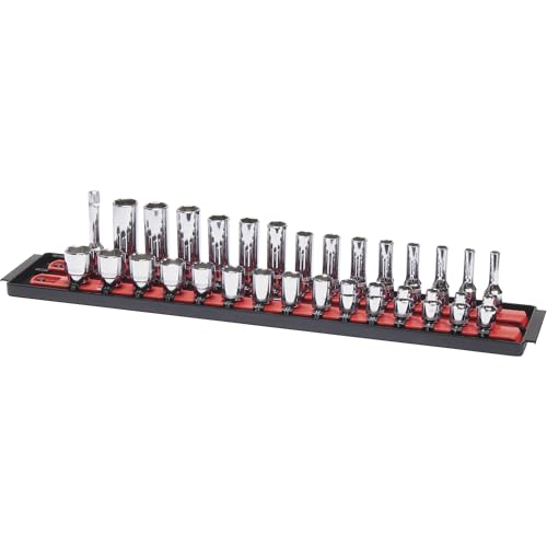 Ernst Socket Boss 19-Inch 3/8-Inch-Drive Red Socket Organizer Rail (2-Rail) - Twist-Lock Tray