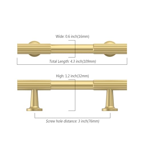 Asidrama 10 Pack 3 Inch Brushed Gold Kitchen Cabinet Handles - Model Included