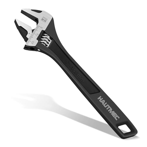 HAUTMEC 6 inch Adjustable Wrench Extra Wide Jaw Black Finish Adjustable Wrenches Drop-Forged CR-V Steel Metric & SAE Scales for Home Garage Workshop DIY