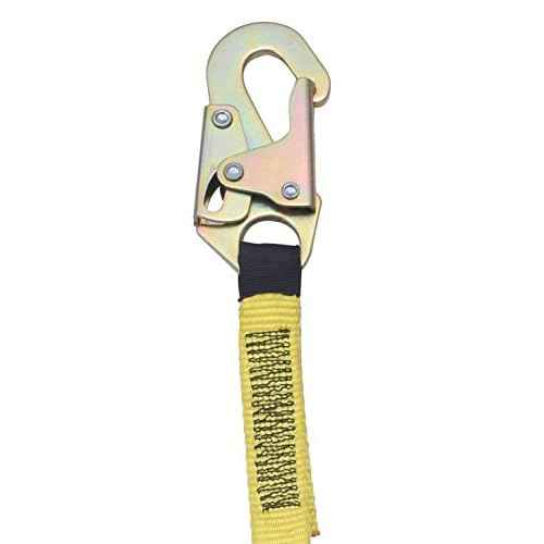 Palmer Safety 6' Single Leg Lanyard with Shock Absorber, Yellow Webbing with Steel Snap Hook - Meets or exceeds ANSI Z359.13-2013