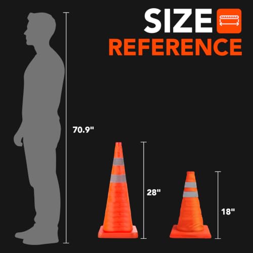 TENKAIWICK 18 Inch 6 Pack Collapsible Traffic Cones with Reflective Collar - Orange Safety Cones for Parking, Driveway, Roadwork