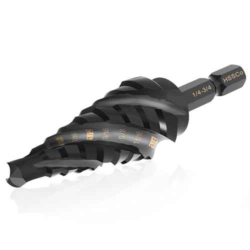 1/4-3/4 Inch Four Spiral Flute Step Drill Bit, M2 High Speed Steel 1/4" Hex Shank Step Drill Bit for Metal, Steel, Aluminum, Plastic Hole Drilling Cutting, 9 Step Size Step Bit