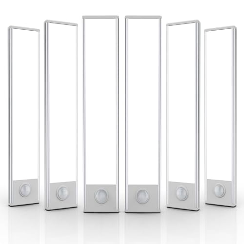 AVEVA 8-Inch White LED Motion Sensor Under Cabinet Light, Rechargeable Magnetic Closet Light - Pack of 6