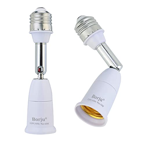 Borju 2-Pack Light Socket Extender 4.5 Inch, Adjustable E26 Socket with 360° Rotation