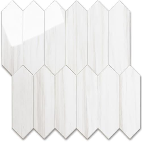 Vamos Tile Glossy Dolomite White Hexagon Peel and Stick Backsplash Tile - 10 Sheets, 12.8 x 12.8 Inches, Self-Adhesive Wall Tile for Kitchen & Bathroom