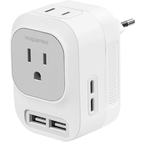 Mapambo European Voltage Converter 220V to 110V with 6-in-1 USB & Travel Adapter