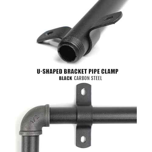 Black Durable U-Clamps Metal Pipe Clamps Double-hole U-shaped bracket clamp, carbon steel, black, fixed support, for DIY industrial style (Pack of 6) (1/2 inch)