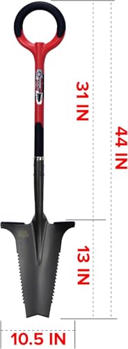 Root Slayer Garden Shovel Large Red Serrated Blade Heavy-Duty Soil Digging Tool