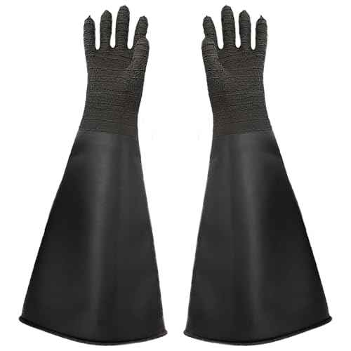 Heavy Duty Rubber Gloves 24.8in for Sandblaster Protective Safety Work Black Striped Sandblasting Rubber Glove