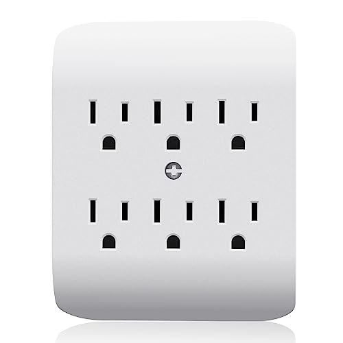 ELEGRP 6-Outlet Wall Extender with Grounded 3-Prong Tab - White, 1 Pack