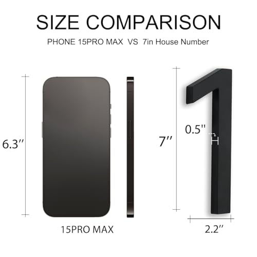 SONFILY 7 Inch Black Metal House Numbers - Outdoor Address Numbers, Flush Mount & Floating, Model Number1