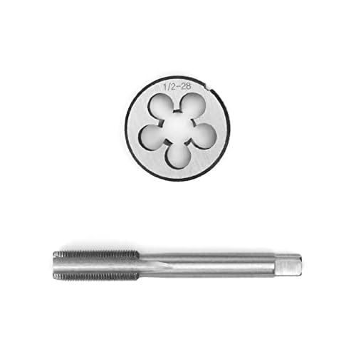 QWORK 1/2" - 28 Tap and Die Set, with Round Die 22LR 223 5.56 9mm, High Speed Steel Right Hand Thread Tap Tool