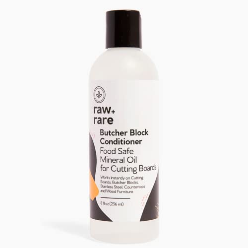 Raw Plus Rare Food Grade Mineral Oil for Wood Cutting Board, Butcher Block, and Countertop Oil - Perfect for Cutting Boards and Walnut Oil Substitute (8 oz)