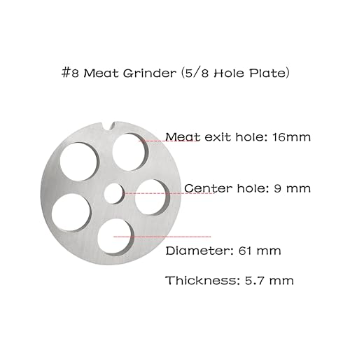#8 Stainless Steel Meat Grinder Plate 61mm Disc Replacement – 4.5/8/12/16mm Holes