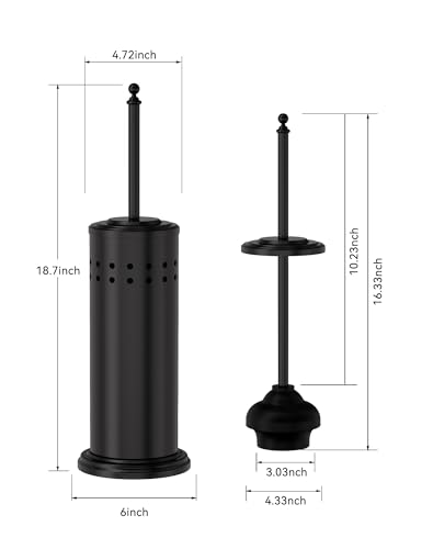 DOWRY Black Toilet Plunger with Holder, Rust-Resistant Bathroom Caddy