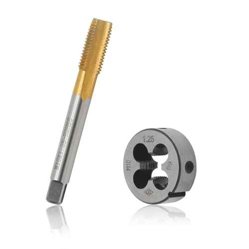 Biaungdo M10 x 1.25mm Tap and M10 x 1.25mm Die Metric Right Hand Thread Titanium Coated Tap and Die Set, HSS Right Hand Thread Tap and Die Set