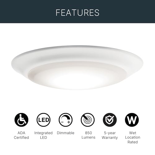 Kichler Gen I 7.5-Inch White LED Flush Mount Light 3000K Dimmable Ceiling Fixture
