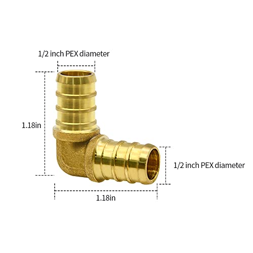 10 Pack 1/2-Inch Brass PEX Elbow Fittings for Plumbing, 90 Degree