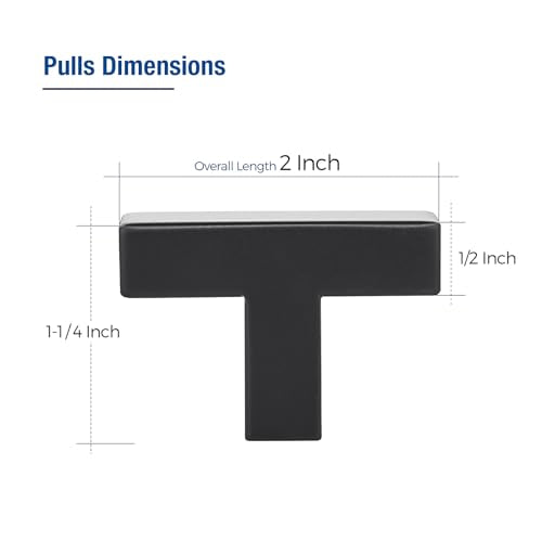 JOY DECOR Black Cabinet Knobs 2 Pack, 2 Inch Square Drawer Handles, Single Hole