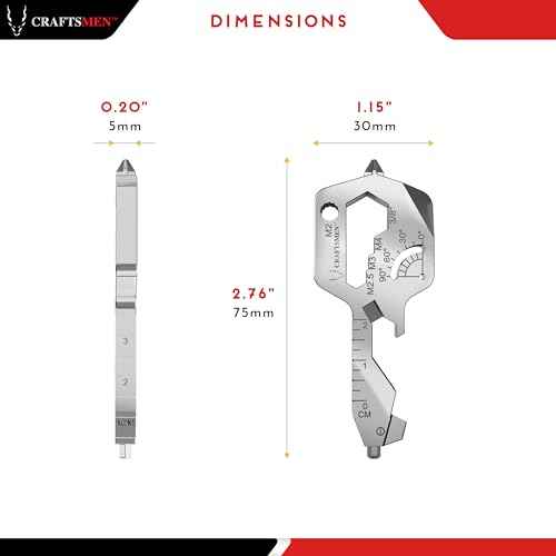 CRAFTSMEN Multi-Tool Key 20-in-1 Stainless Steel 420 QT 800 Heavy Duty, High Strength, EDC Keychain Gadget Bottle Opener Screwdriver Wrench Pry Bar Compact Blade-Free Travel-Friendly Gift Men Women