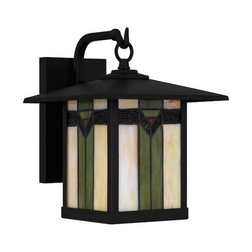 Ceybo 1 Light Outdoor Decorative Steel Wall Light with Dimmable Lighting, Decorative Glass, Matte Black Finish, Classic Design, Weather Resistant Construction