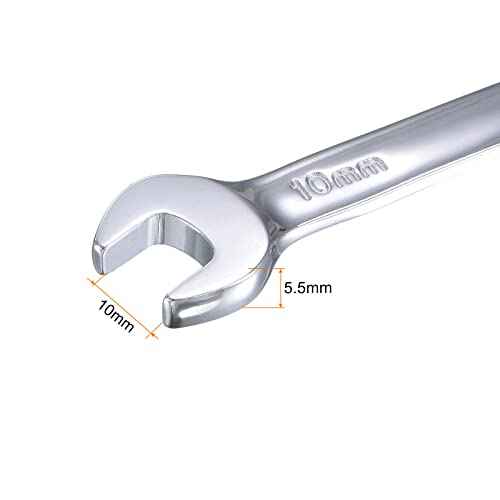 uxcell 10mm Stubby Ratcheting Combination Wrench Metric 72 Teeth 12 Point Box Ended Tools, CR-V