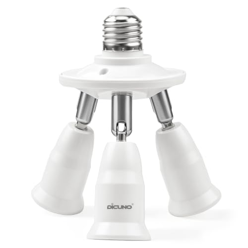 DiCUNO 3 in 1 E26 Light Socket Splitter, 360° Adjustable & 180° Bendable