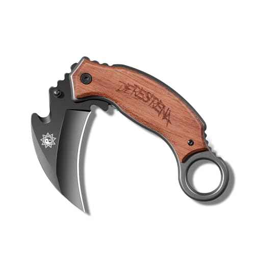 Plys Folding Karambit Knife for Tactical: 2.36 Inch Claw Knives - Portable Stainless Steel Multi-functional EDC Knife with Wood Handle and Clip Small Knives for Men