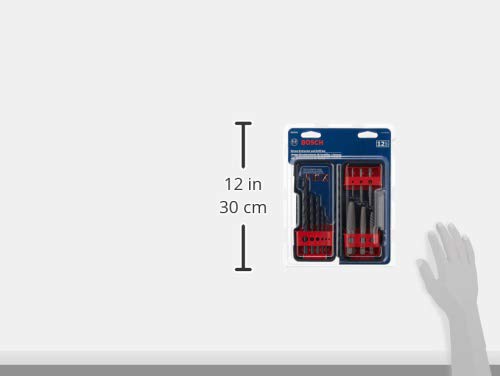 BOSCH BSPE6D 12-Piece Assorted Set Spiral Flute High-Carbon Steel Screw Extractor & Black Oxide Drill Bits Ideal for Removing Stripped Screws, Bolts, Fasteners