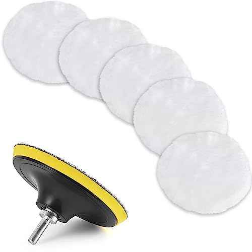 7 Pcs 3 Inch (80 mm) Wool Buffing Polishing Pad Car Polisher Buffer Drill Attachment with M10 Drill Adapter