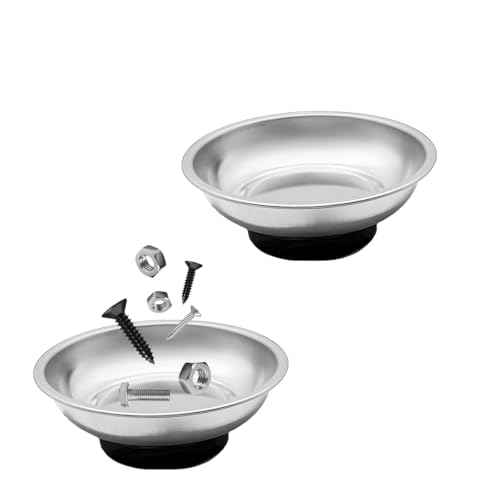 2 PCS Magnetic Parts Tray Set, Stainless Steel 3" Round Magnetic Bowl Trays for Mechanic's, Magnet Tool Parts Tray for Screws, Bolts, Nuts, Washers, Pins, Metal Parts