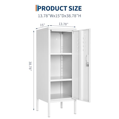 White Lockable Metal Locker Cabinet - 39"H Storage Closet with Adjustable Shelves