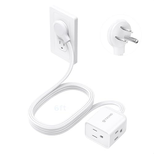 TROND 6ft Rightward Flat Plug Extension Cord White for Tight Spaces