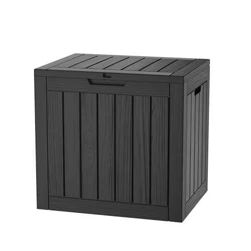 TARKARI 35 Gallon Lockable Resin Deck Box, Waterproof & UV-Resistant Outdoor Storage Box for Outdoor Cushion Storage, Garden Tools & Pool Accessories Storage, Black