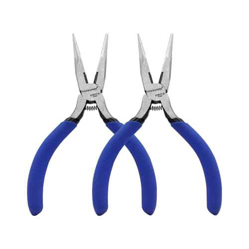 Mini Needle Nose Pliers 5"-2 Pack KAIHAOWIN Small Long Nose Pliers with Wire Cutters, Spring Loaded Thin Needle Nose Pliers, Precision Pliers Set for Crafts/Jewelry Making/Tiny Project