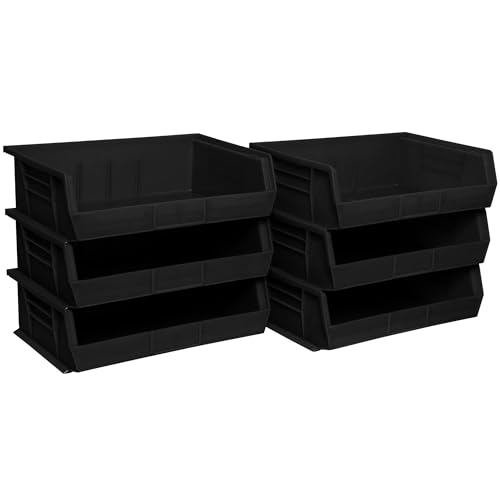 AkroBins 30255 Stackable Storage Bins 11x16x5 in Black - 6 Pack, Hanging/Stacking