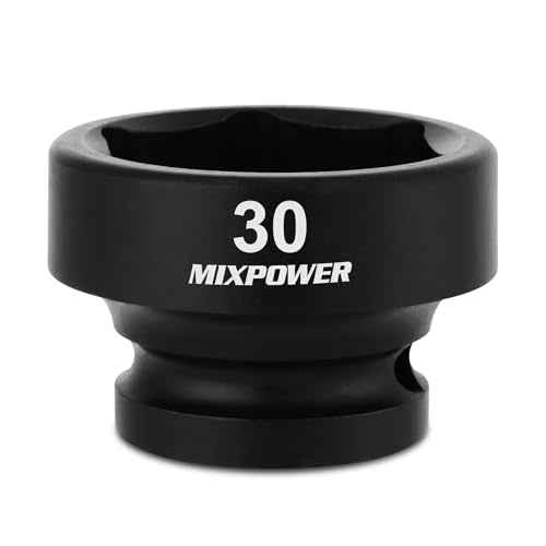 MIXPOWER 1/2" Drive Stubby Impact Socket,CR-MO,30mm,6-Point,Metric,Radius Corner Design, Axle Nut Impact Grade Socket for Easy Removal