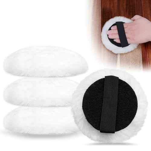 4PCS 4'' Lambswool Stain Applicator Pads for Wood Furniture Floors, Latex,Oil Finishes, Reusable Wax Applicator Staining Pads for Buffing Polishing