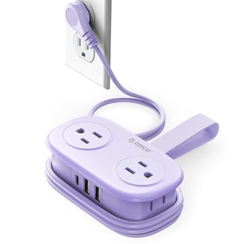 ORICO Purple Travel Power Strip with 4FT Extension Cord, 7-in-1 USB Charging
