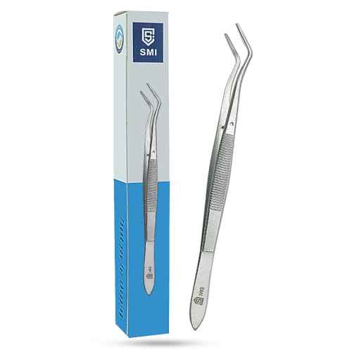 SMI 16cm Precision Tweezers Curved Professional Tweezers Industrial Hobby Tweezers Stainless Steel DIY Serrated Tip