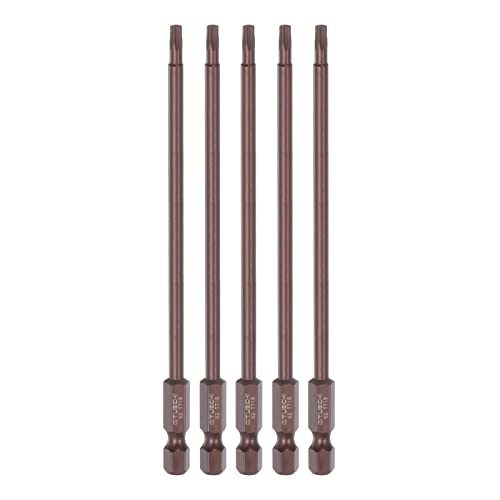 HARFINGTON 5pcs T15 Torx Bit 1/4" Hex Shank 6" Length Magnetic Security Star Screwdriver Power Tool, Red
