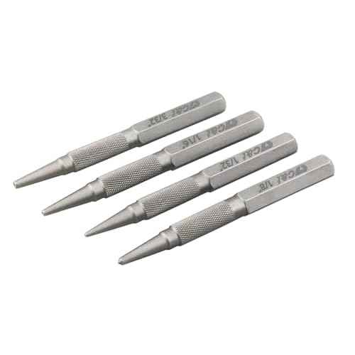 C&T 4-Piece Nail and Punch Set, 1/32, 1/16, 3/32, 1/8Inch, Nail Setter Punch & Center Punch Set, Professional woodworking and carpentry tool kit