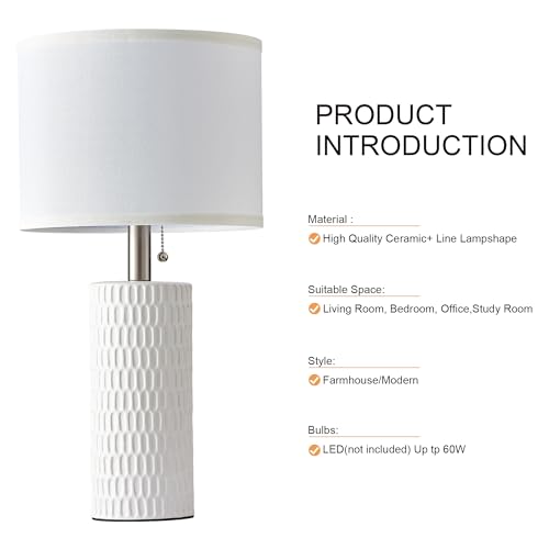 Reaketon 20-Inch Modern Ceramic Table Lamps Set of 2 - White, Bedroom Decor