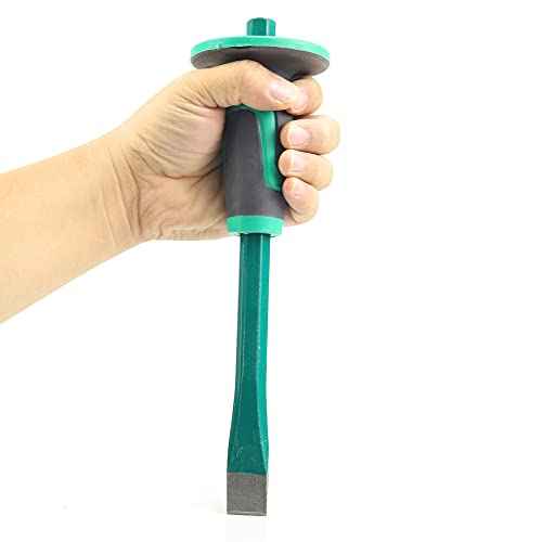 Masonry Chisel With Hand Guard, 12 inches Heavy Duty Flat End Rock Concrete Mortar Stone Chisel for Demolishing Carving Splitting Breaking Hounding