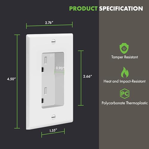 TOPGREENER Recessed Duplex Outlet 2 Pack, Tamper-Resistant, White, Wall Mount