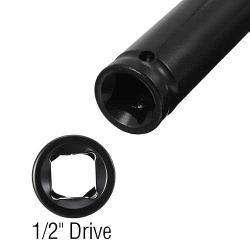 6-Point Metric Size Socket Tool, 1/2" Drive by 19mm Deep Impact Socket, Heat-Treated CR-V Steel 6" Length, 6-Point Metric Size (19mm,Black)
