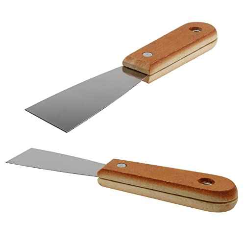 2pcs Carbon Steel Stiff Putty Knives with Wooden Handle 1.5" Drywall Taping Chisel Scraper Putty Tool for Taping Paint Wall Floor Tile Putty Scraper