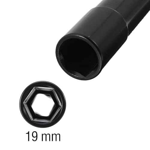 6-Point Metric Size Socket Tool, 1/2" Drive by 19mm Deep Impact Socket, Heat-Treated CR-V Steel 6" Length, 6-Point Metric Size (19mm,Black)