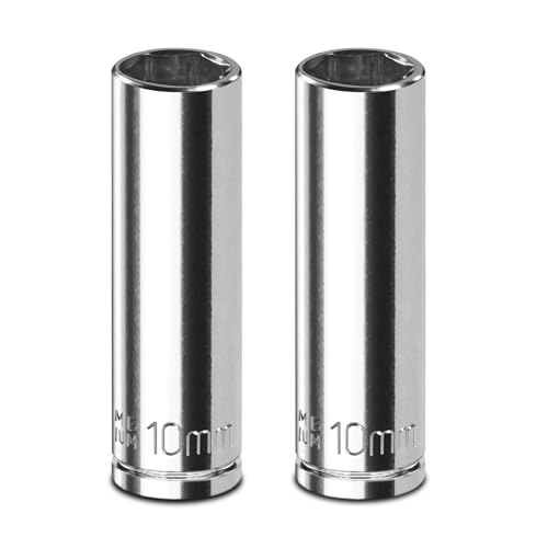 2PCS 1/4" Drive 10mm Socket Set, Deep, Mirror Finish, Cr-V Steel, 6-Point